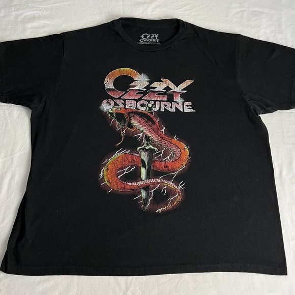 Vintage Ozzy Osbourne T-Shirt Men's Size L Black Crew Neck Snake Graphic Cotton - Picture 1 of 5